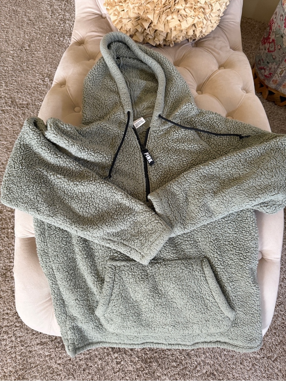 PINK Victoria's Secret Men's Sage Green Zip-Up Sherpa Hoodie